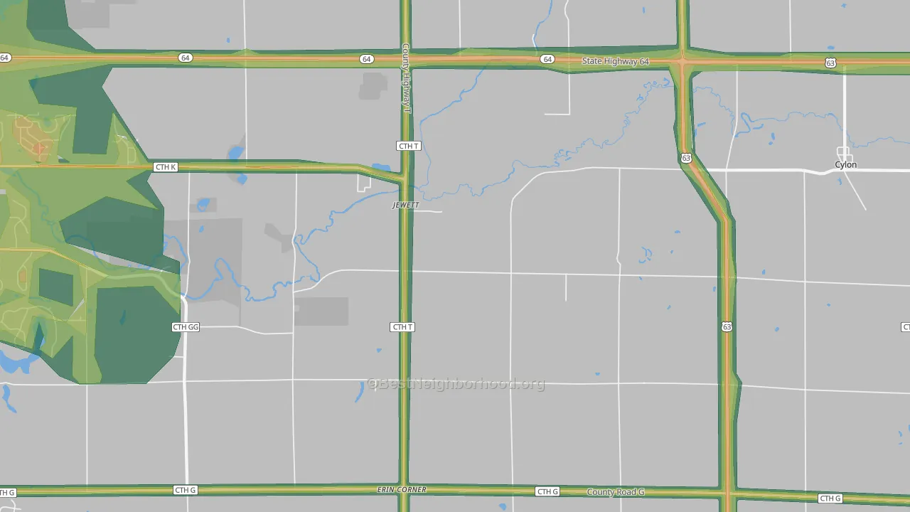 Jewett, WI Map of Noise Levels in Jewett