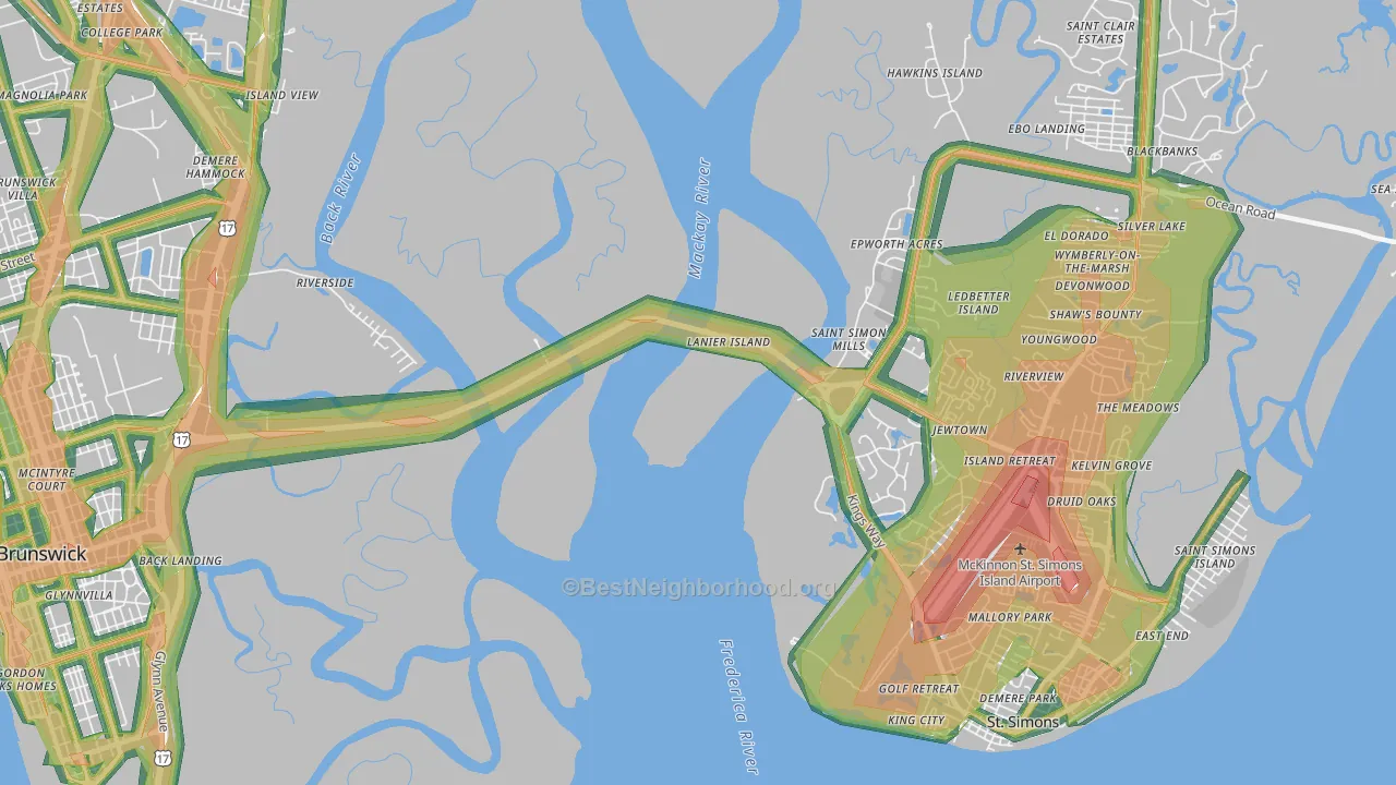 Jewtown, GA Map of Noise Levels in Jewtown