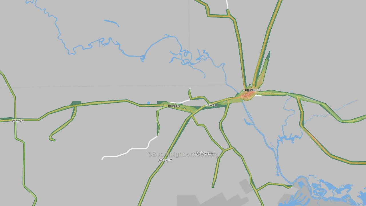 Joaquin, TX Map of Noise Levels in Joaquin