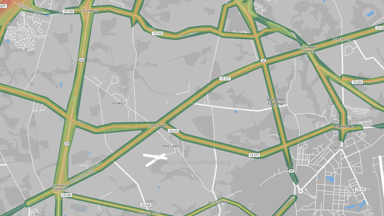Jobstown, NJ Map of Noise Levels in Jobstown