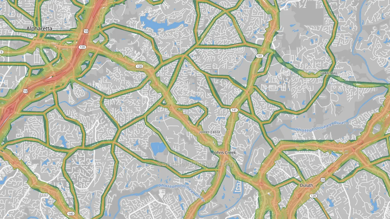 Johns Creek, GA Map of Noise Levels in Johns Creek