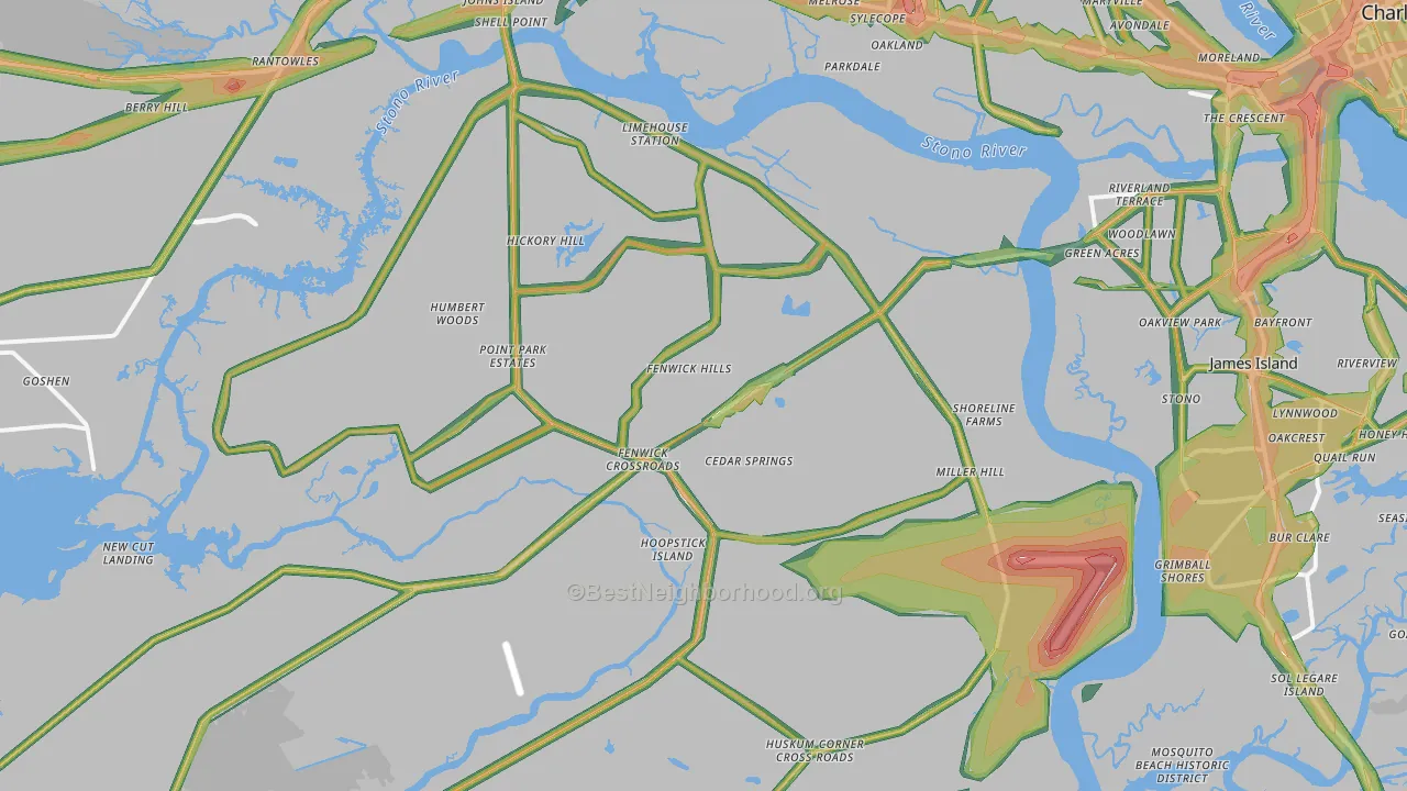 Johns Island, SC Map of Noise Levels in Johns Island