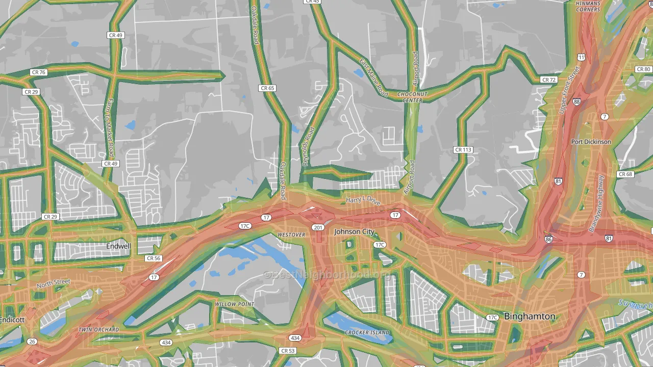 Johnson City, NY Map of Noise Levels in Johnson City