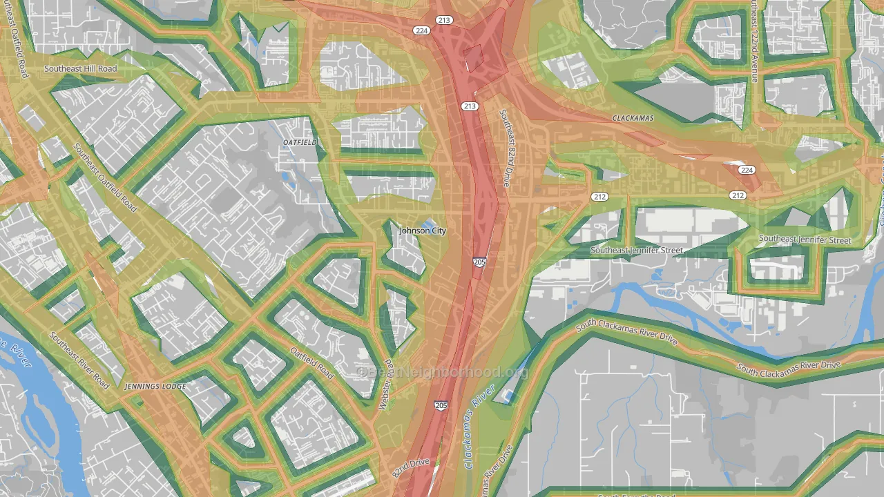 Johnson City, OR Map of Noise Levels in Johnson City
