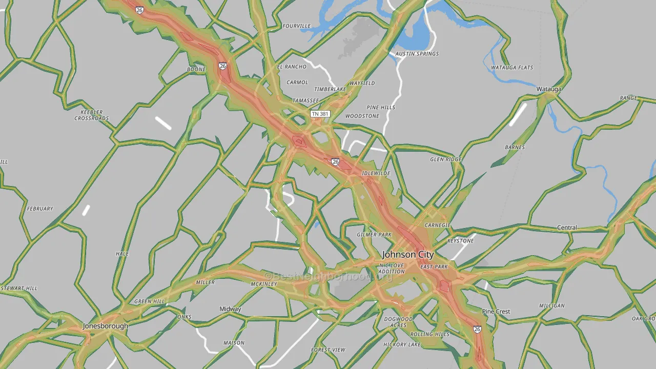 Johnson City, TN Map of Noise Levels in Johnson City