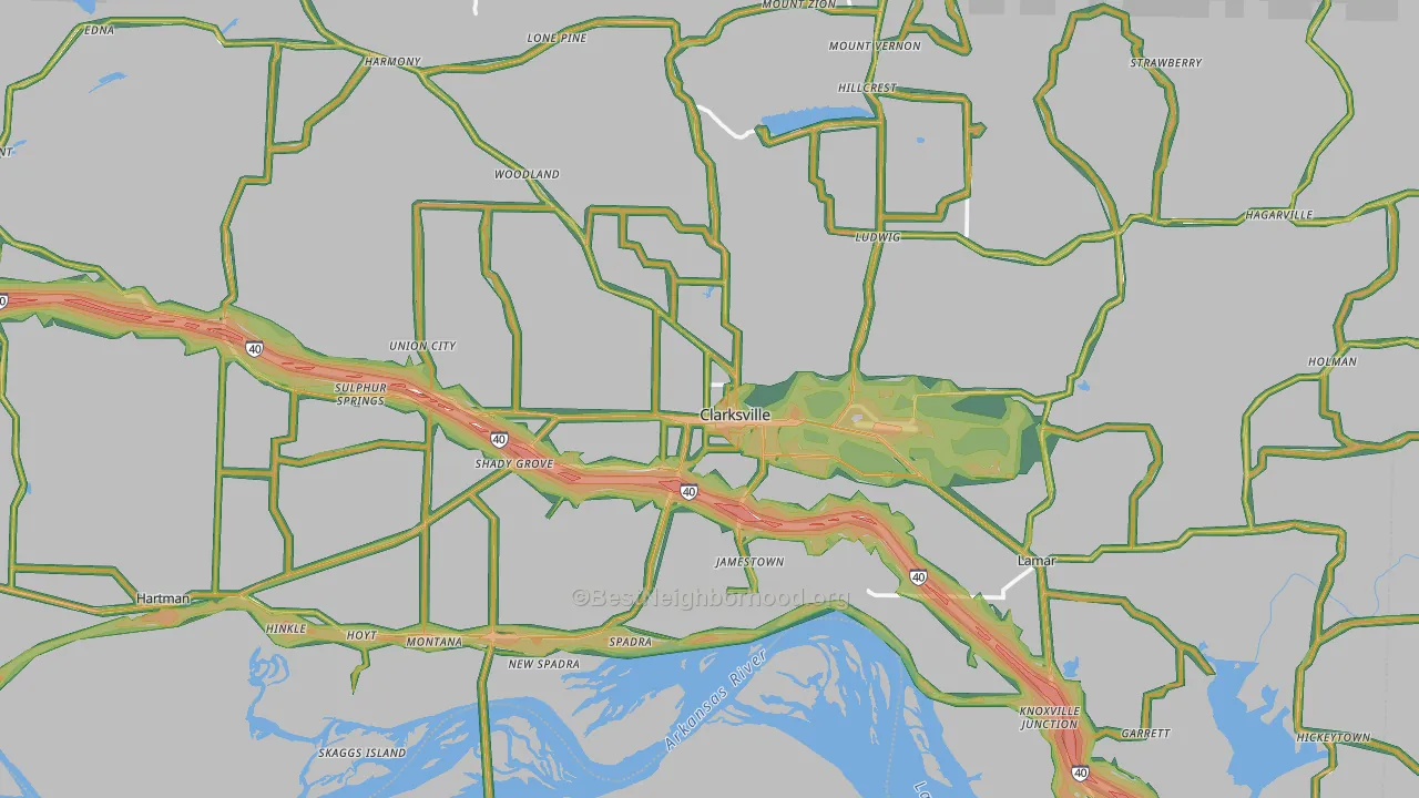 Johnson County, AR Map of Noise Levels in Johnson County