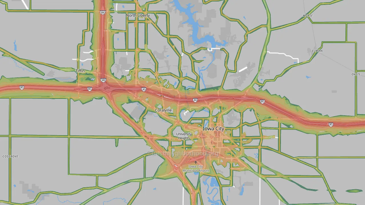 Johnson County, IA Map of Noise Levels in Johnson County