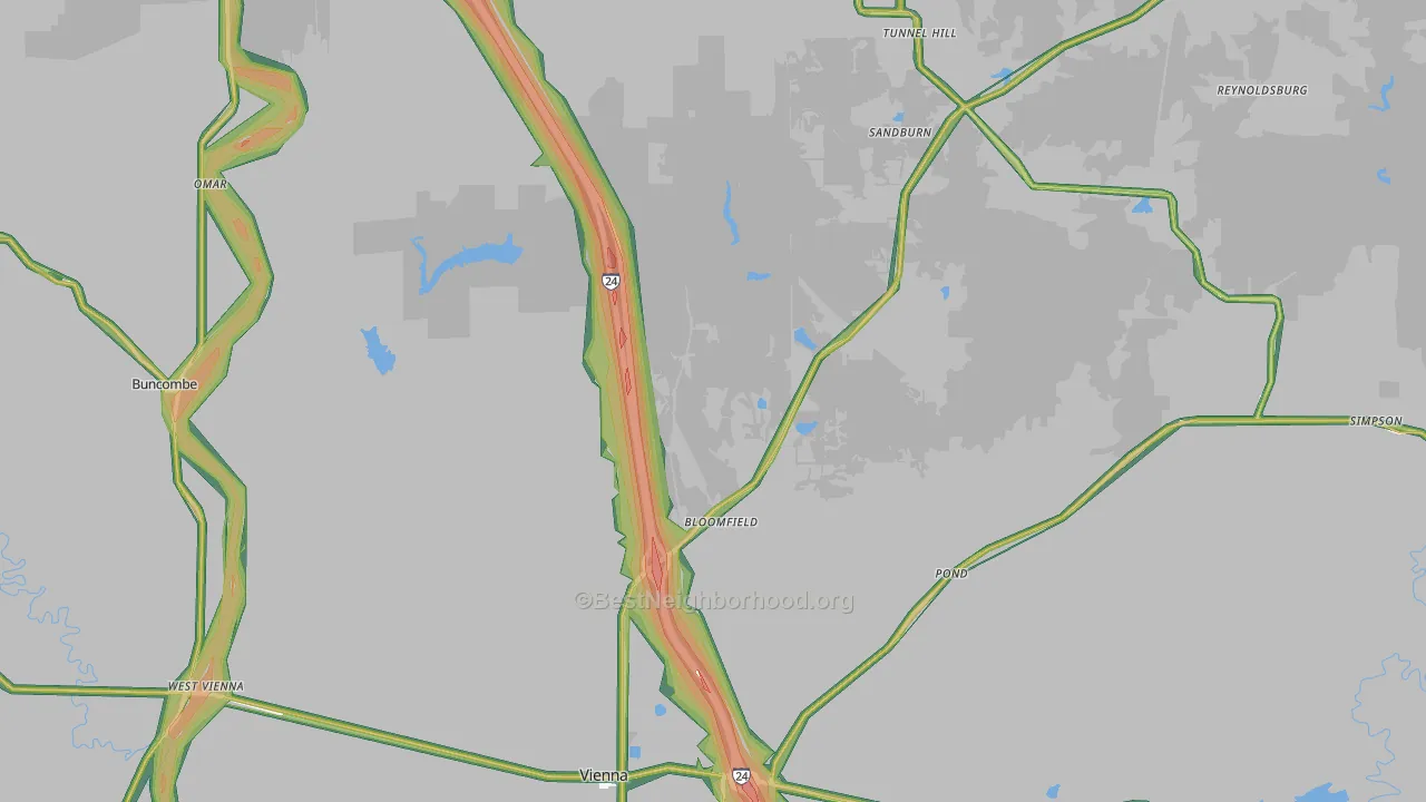 Johnson County, IL Map of Noise Levels in Johnson County