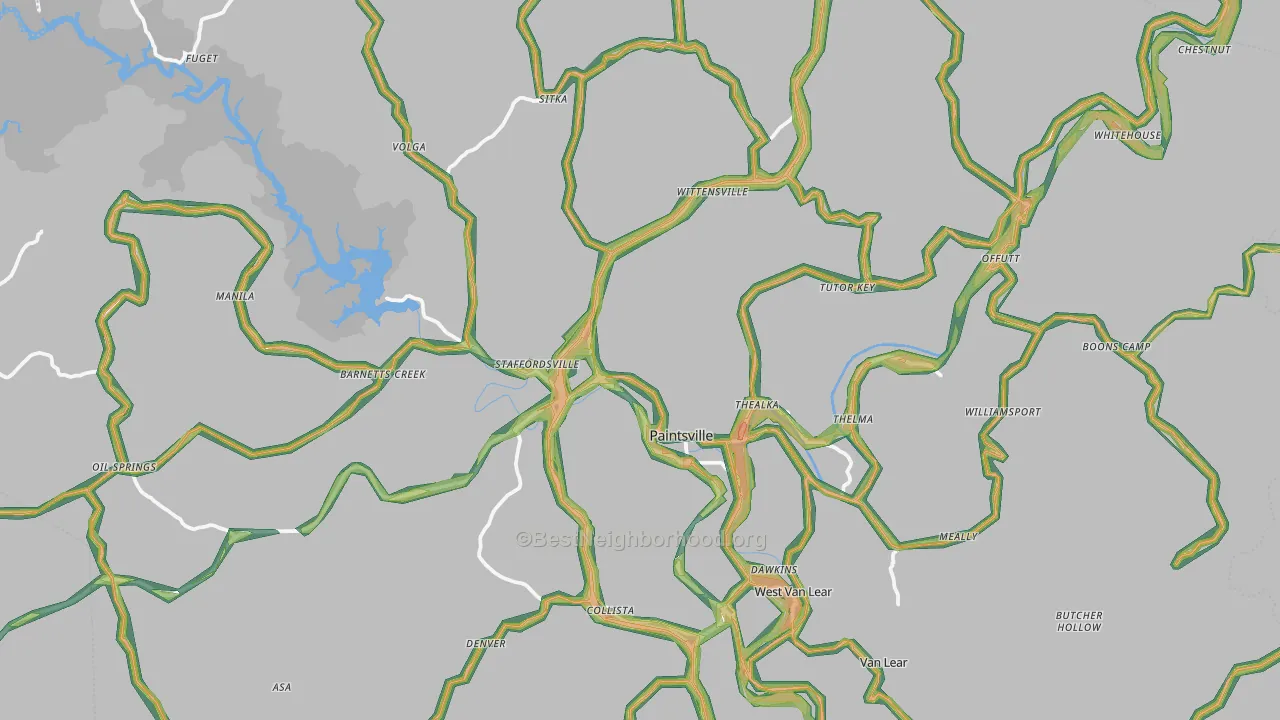 Johnson County, KY Map of Noise Levels in Johnson County