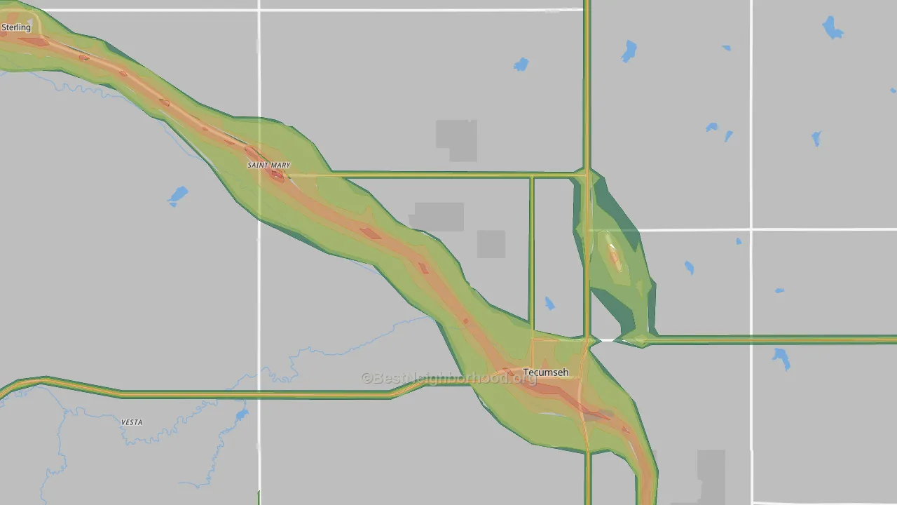 Johnson County, NE Map of Noise Levels in Johnson County
