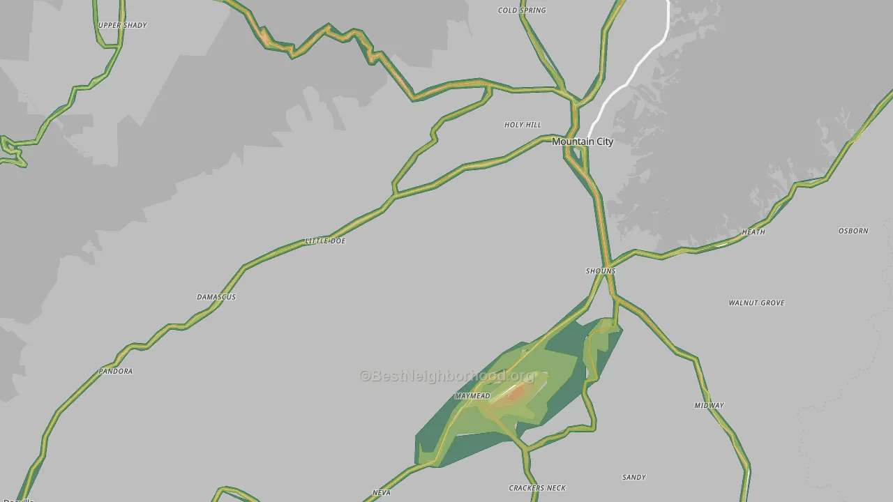 Johnson County, TN Map of Noise Levels in Johnson County