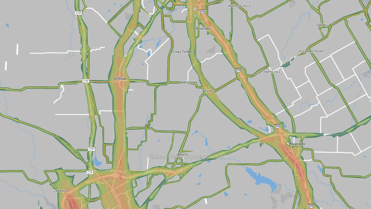 Johnson County, TX Map of Noise Levels in Johnson County