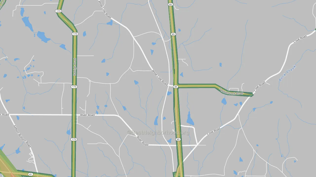 Johnson Crossroads, GA Map of Noise Levels in Johnson Crossroads