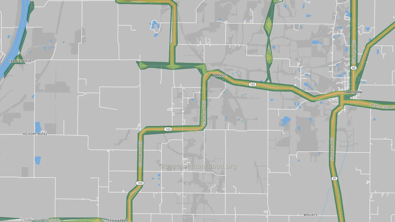 Johnson, IN Map of Noise Levels in Johnson