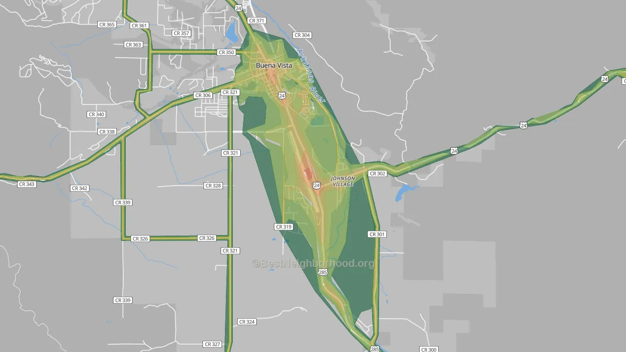 Johnson Village, CO Map of Noise Levels in Johnson Village