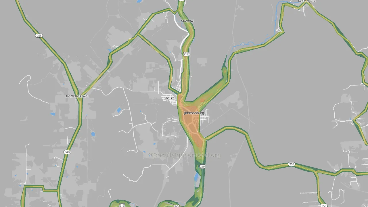 Johnsonburg, PA Map of Noise Levels in Johnsonburg