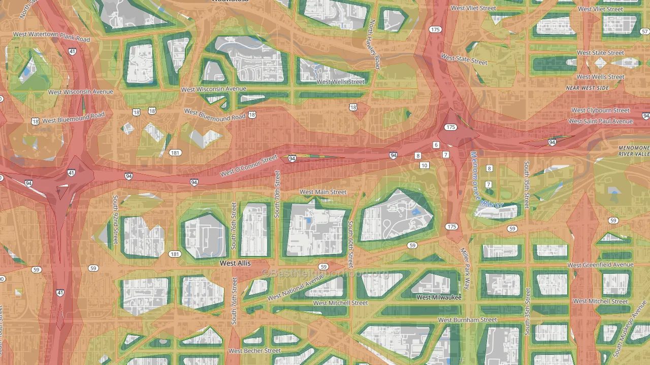 Johnson's Woods, Milwaukee, WI Map of Noise Levels in Johnson's Woods