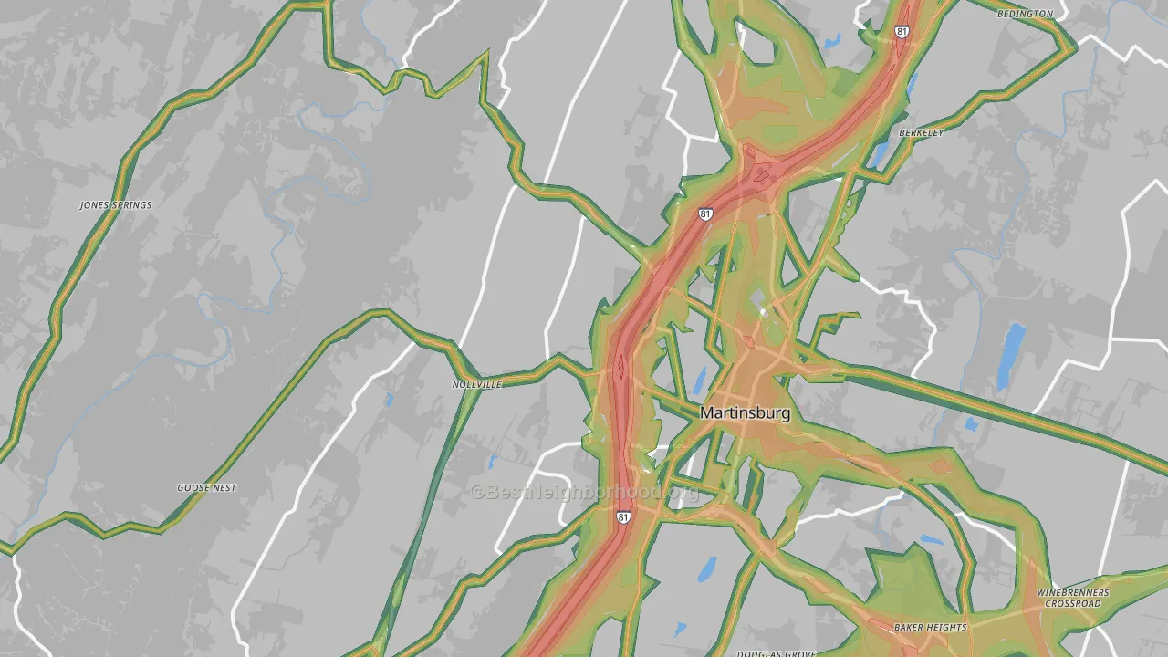 Johnsontown, WV Map of Noise Levels in Johnsontown