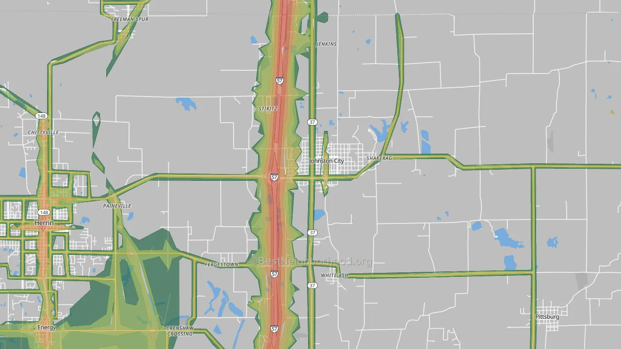 Johnston City, IL Map of Noise Levels in Johnston City