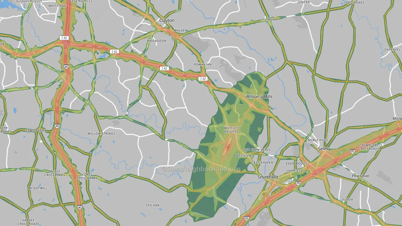 Johnston County, NC Map of Noise Levels in Johnston County