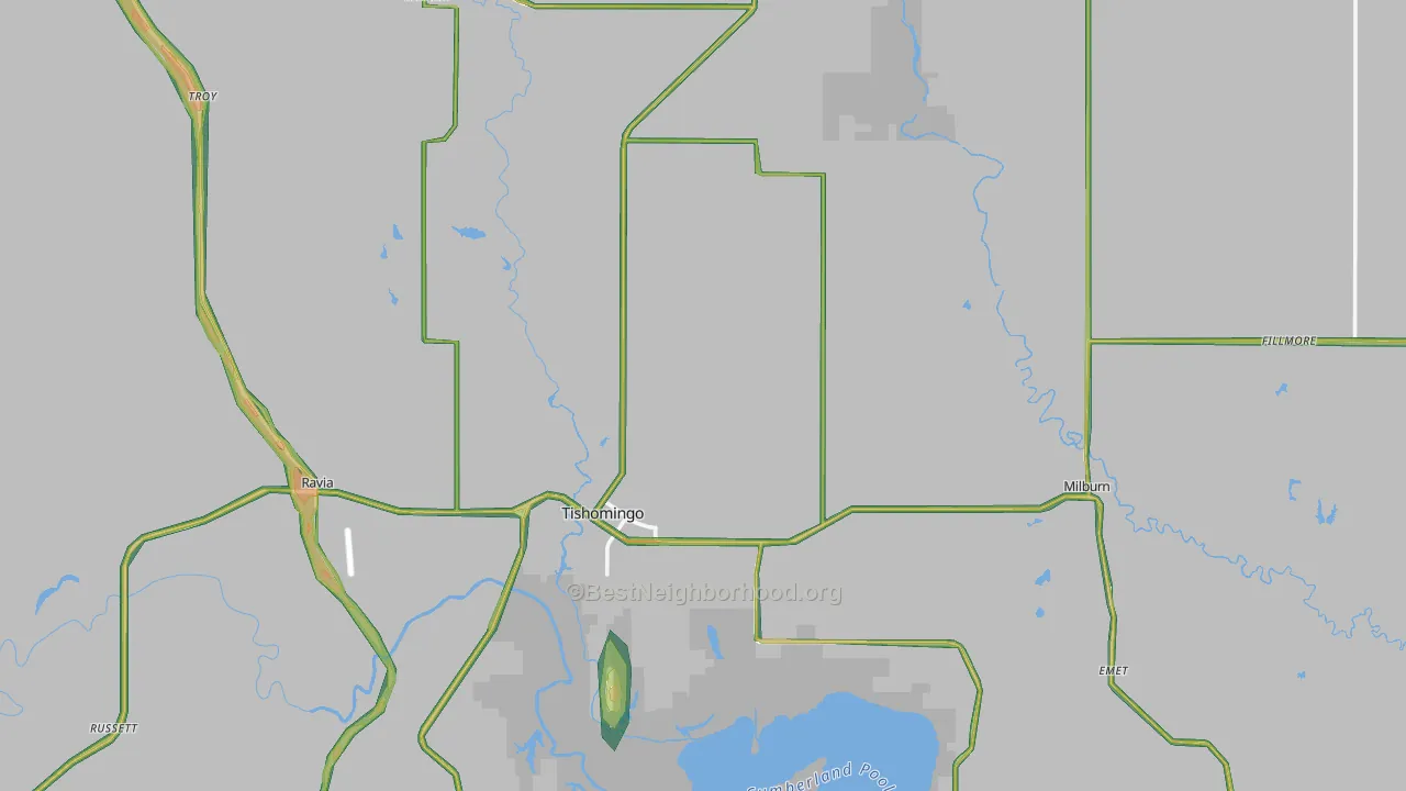 Johnston County, OK Map of Noise Levels in Johnston County