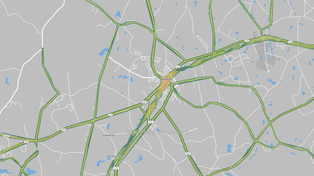 Johnston, SC Map of Noise Levels in Johnston