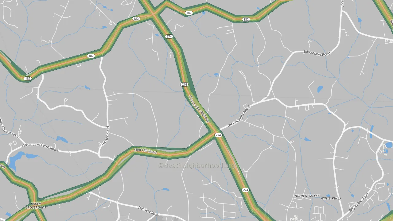 Johnstown, NC Map of Noise Levels in Johnstown
