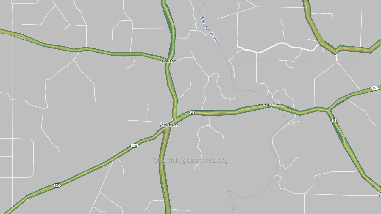 Johnsville, AR Map of Noise Levels in Johnsville