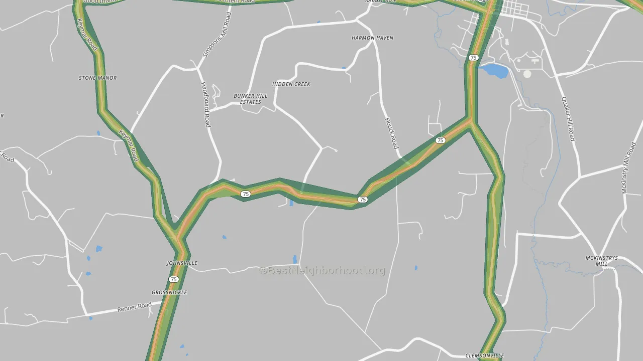Johnsville, MD Map of Noise Levels in Johnsville