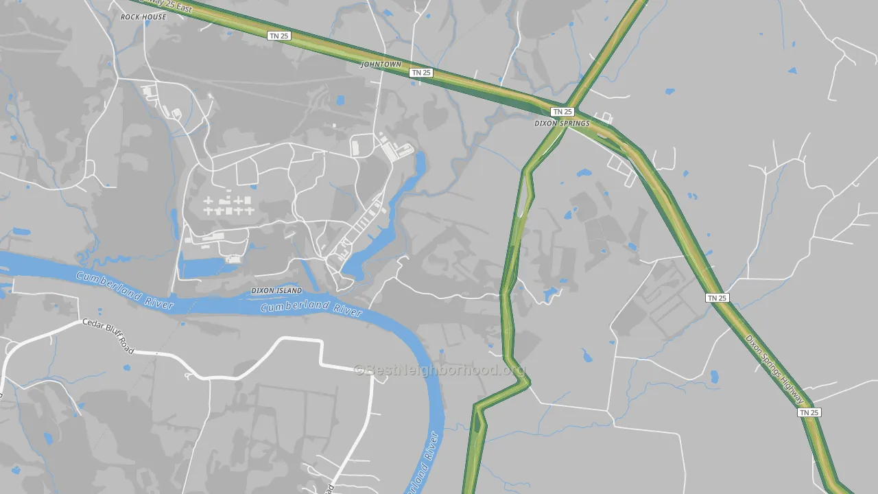 Johntown, TN Map of Noise Levels in Johntown