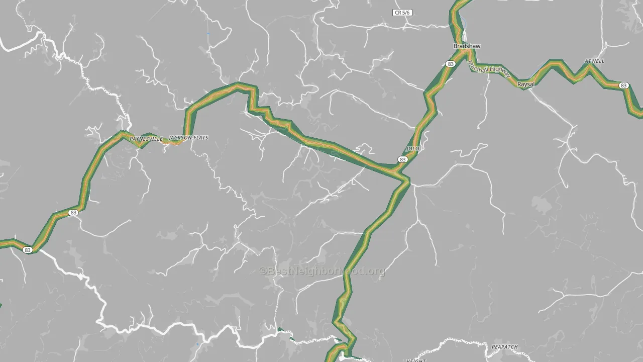 Jolo, WV Map of Noise Levels in Jolo