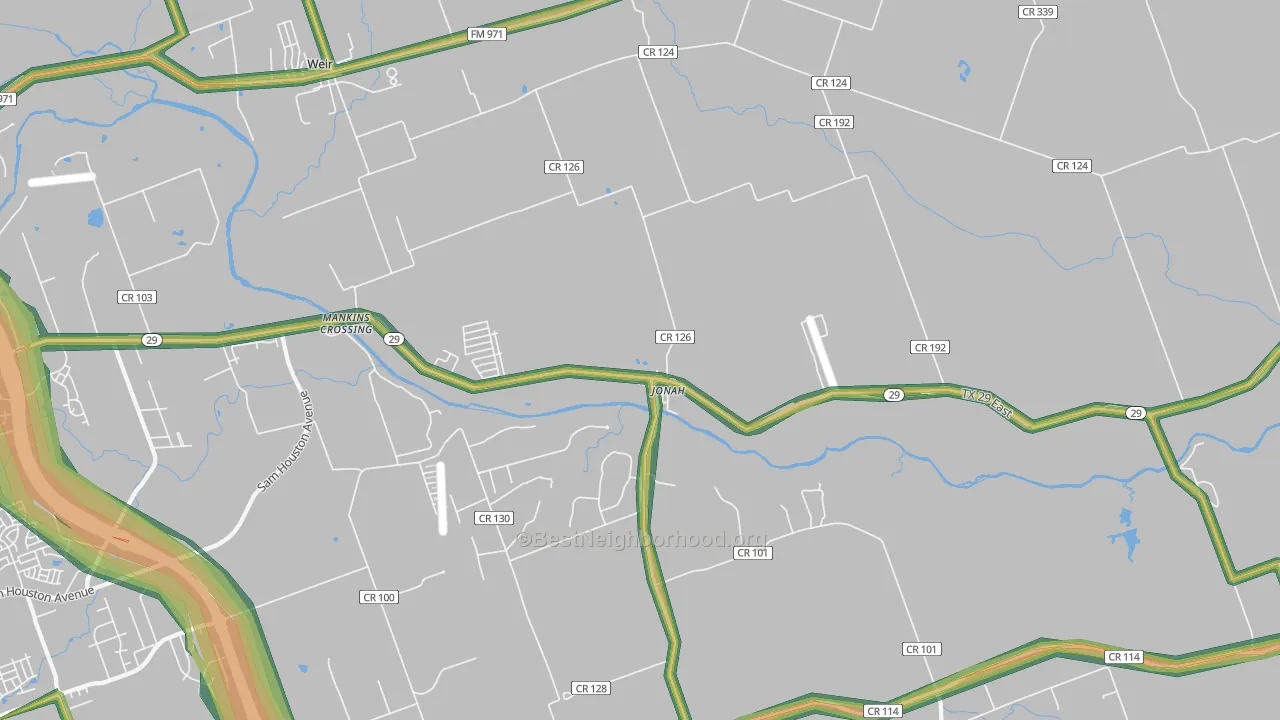 Jonah, TX Map of Noise Levels in Jonah
