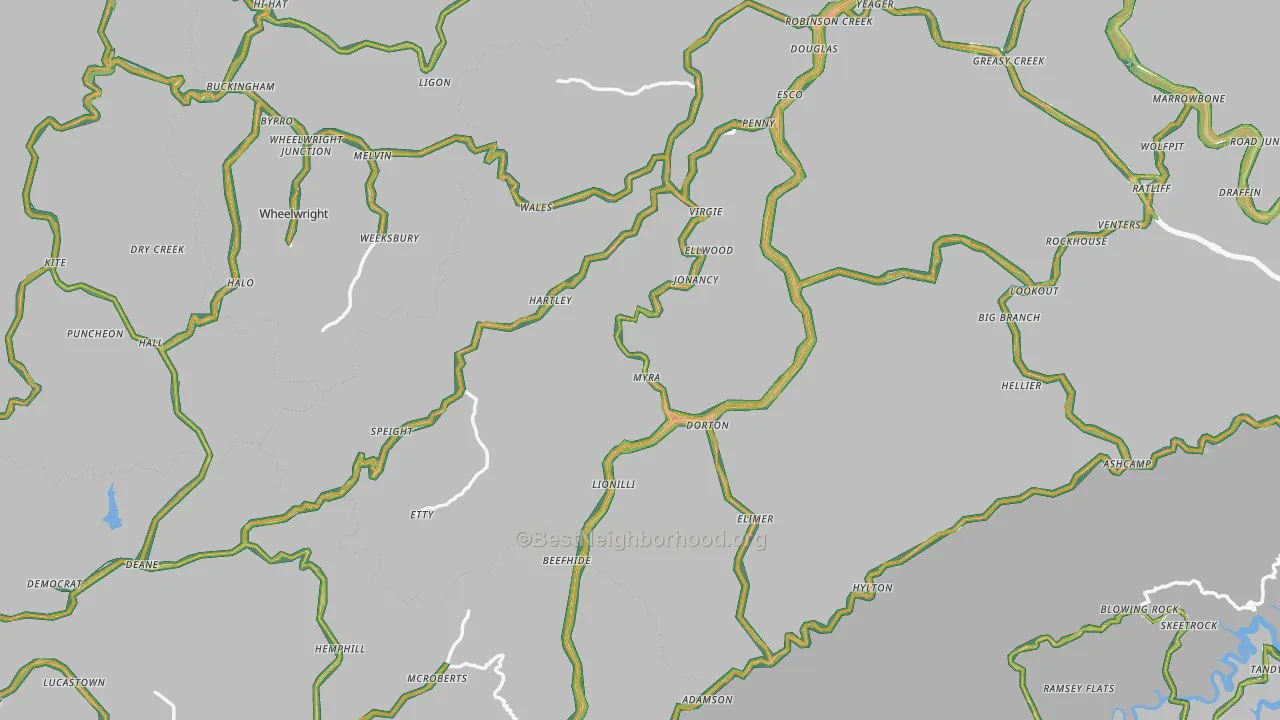 Jonancy, KY Map of Noise Levels in Jonancy