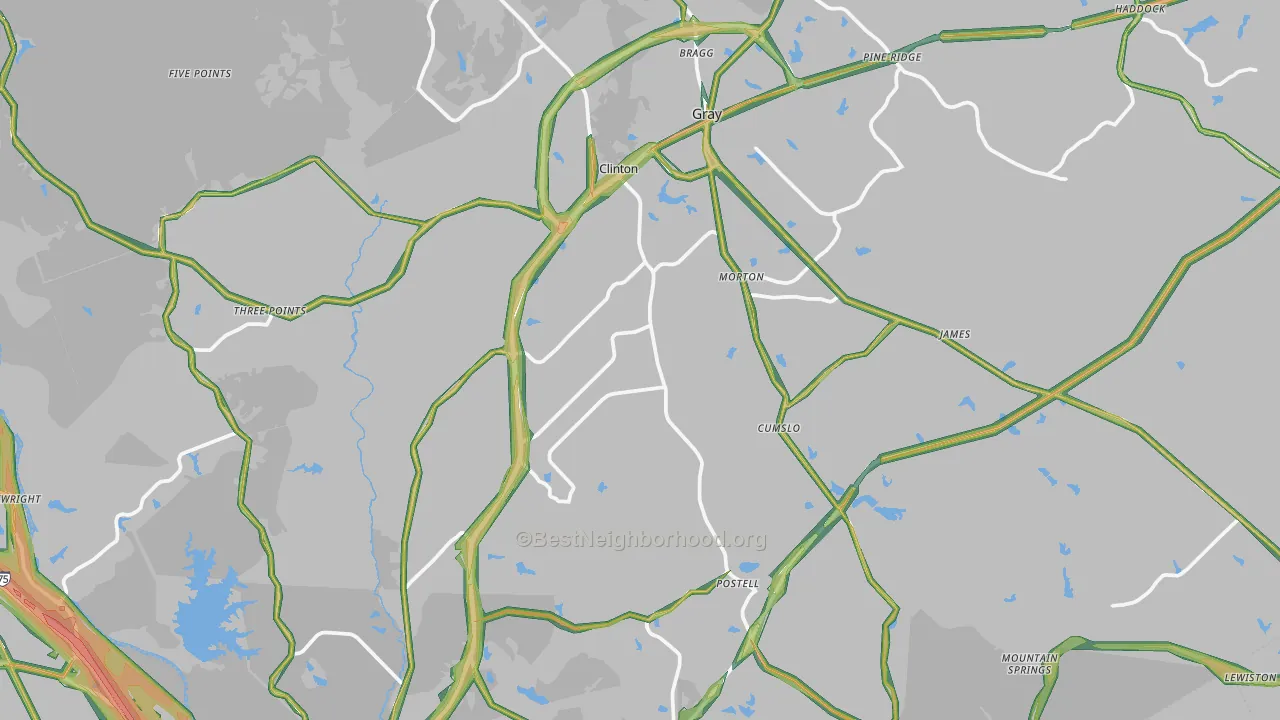 Jones County, GA Map of Noise Levels in Jones County