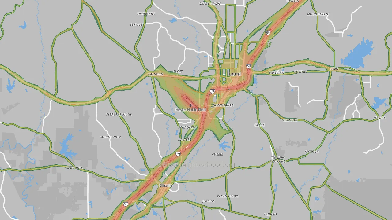 Jones County, MS Map of Noise Levels in Jones County