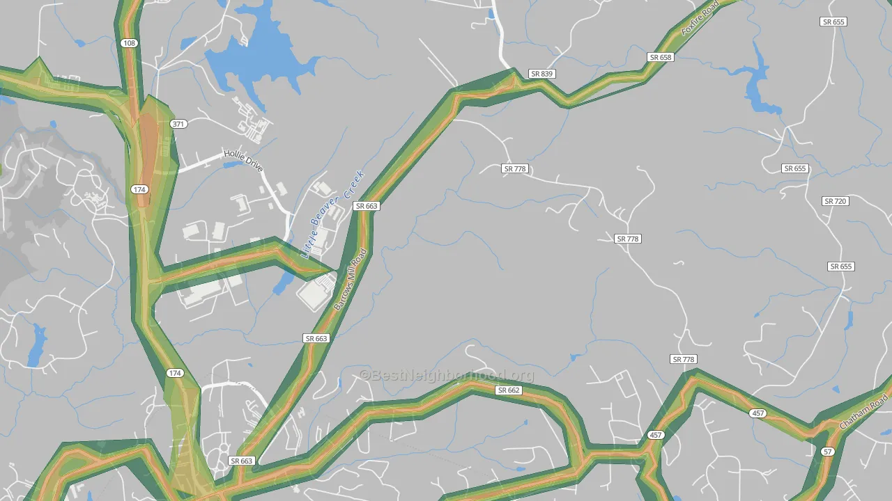 Jones Creek, VA Map of Noise Levels in Jones Creek