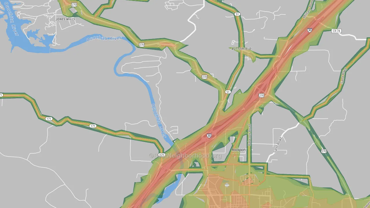 Jones Mill, AR Map of Noise Levels in Jones Mill