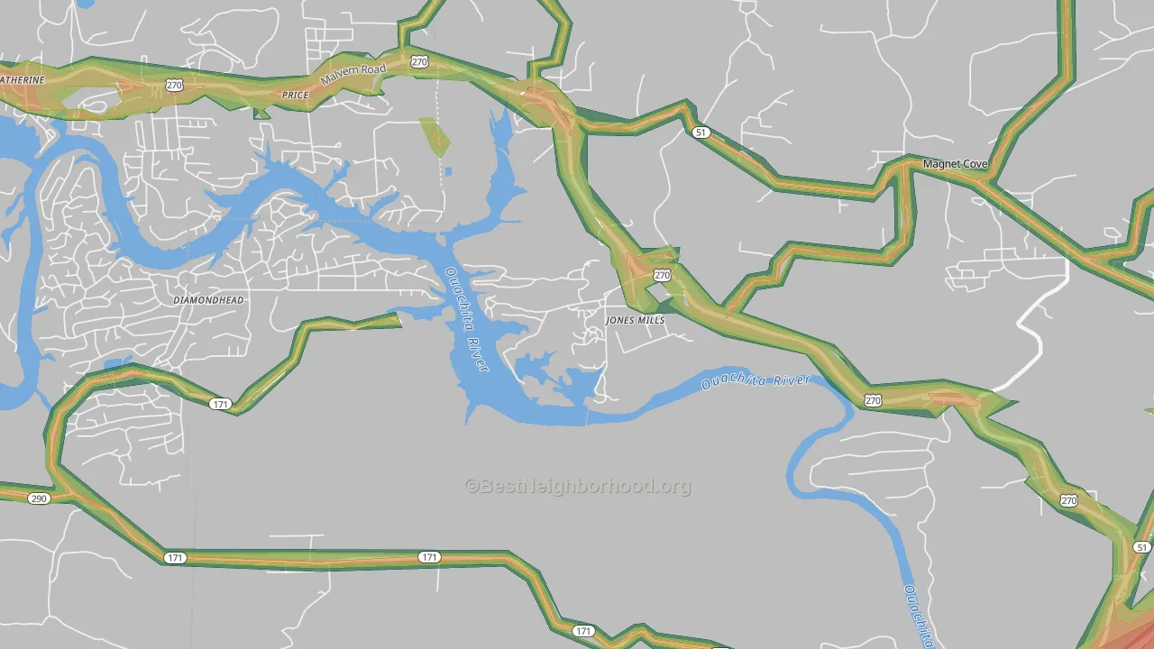 Jones Mills, AR Map of Noise Levels in Jones Mills