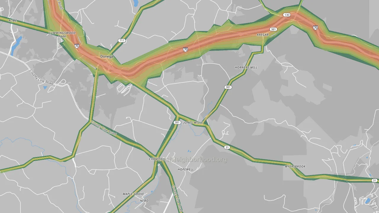 Jones Mills, PA Map of Noise Levels in Jones Mills