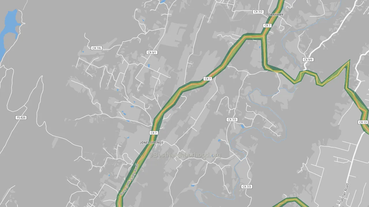 Jones Springs, WV Map of Noise Levels in Jones Springs