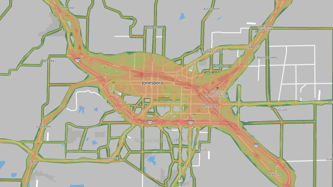 Jonesboro, AR Map of Noise Levels in Jonesboro