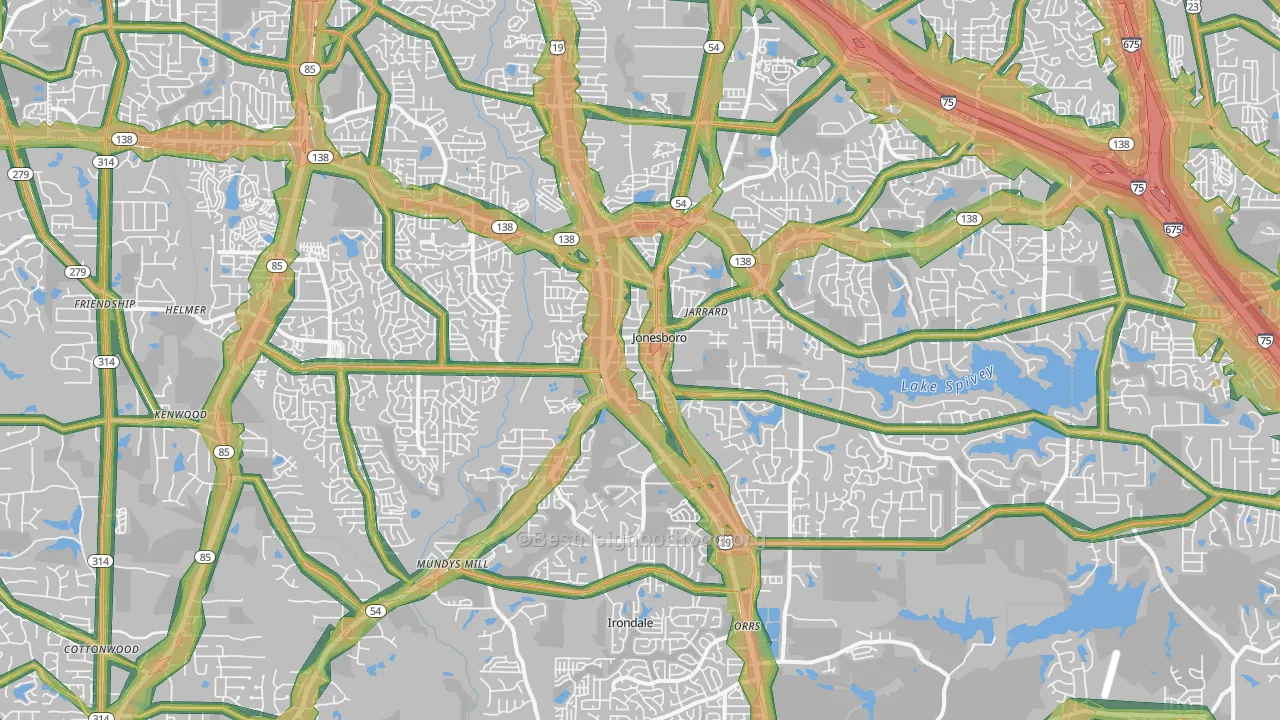 Jonesboro, GA Map of Noise Levels in Jonesboro