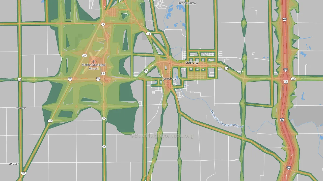 Jonesboro, IN Map of Noise Levels in Jonesboro