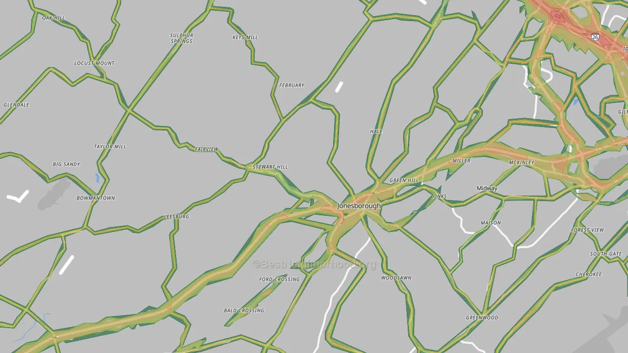 Jonesborough, TN Map of Noise Levels in Jonesborough
