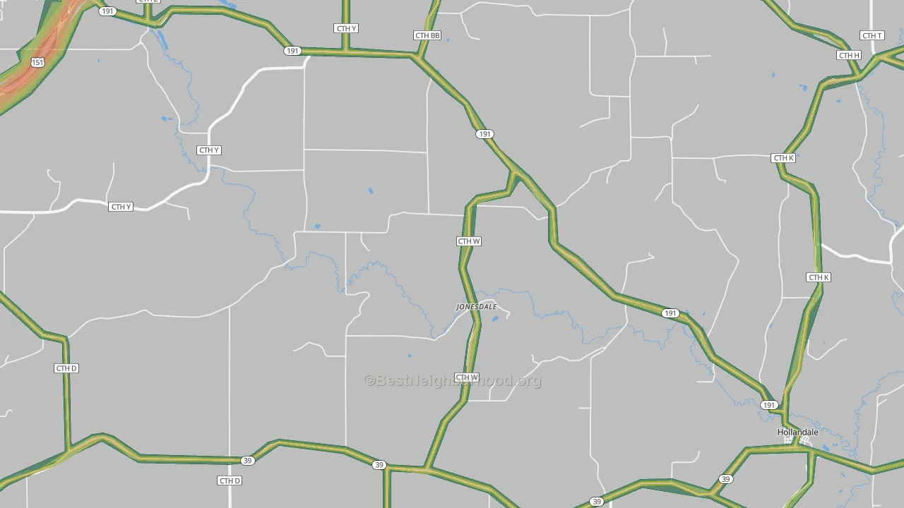 Jonesdale, WI Map of Noise Levels in Jonesdale