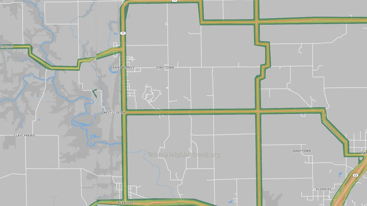 Jonestown, IN Map of Noise Levels in Jonestown