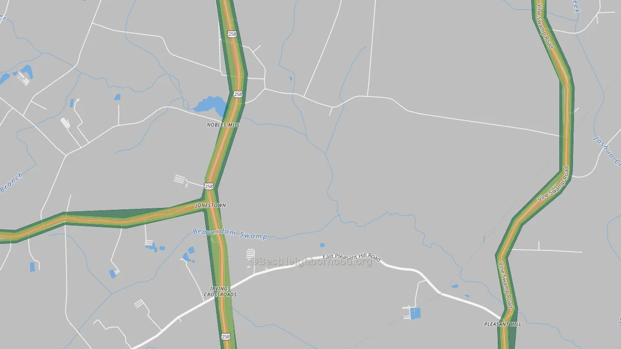 Jonestown, NC Map of Noise Levels in Jonestown