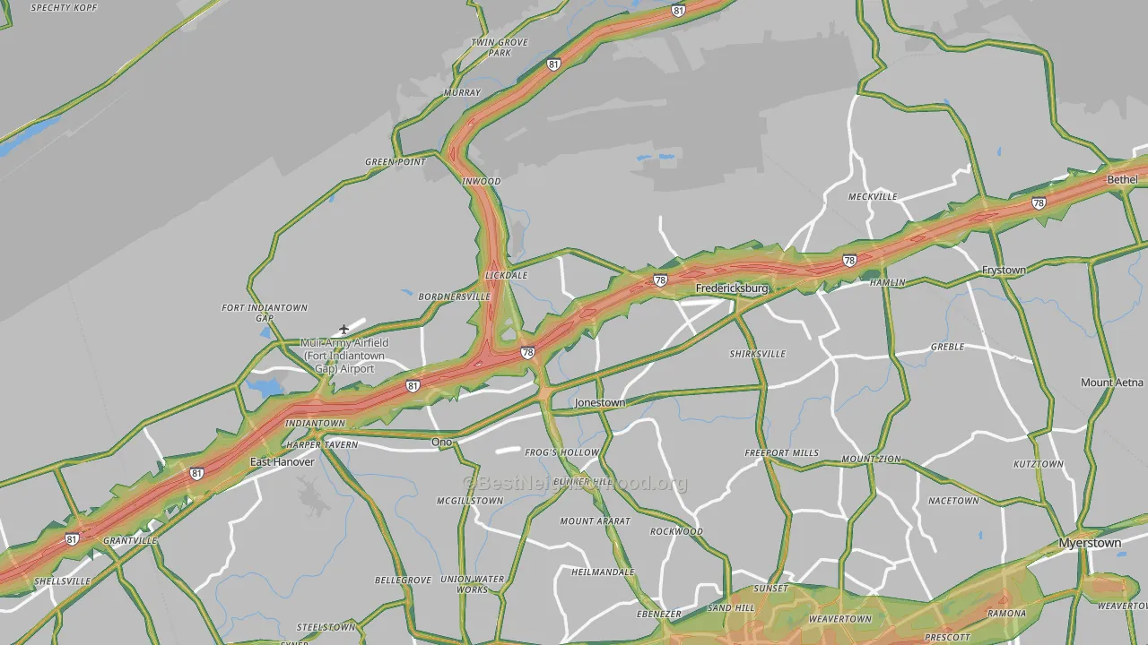 Jonestown, PA Map of Noise Levels in Jonestown