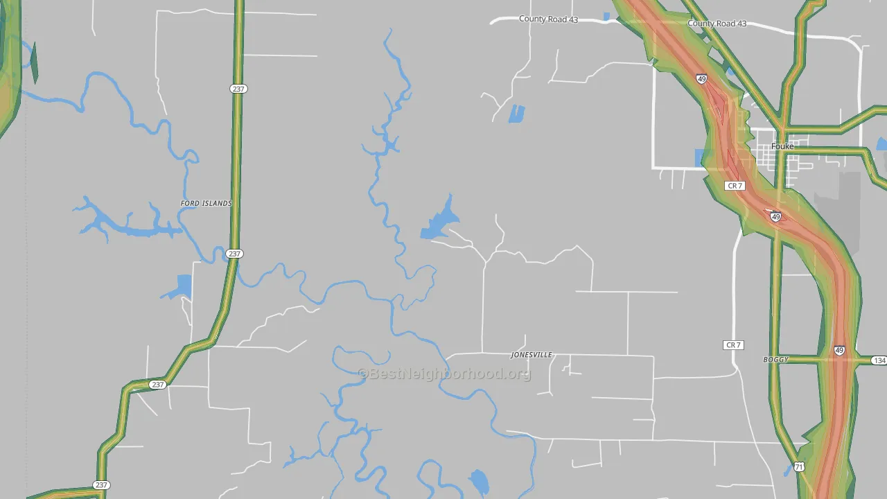 Jonesville, AR Map of Noise Levels in Jonesville