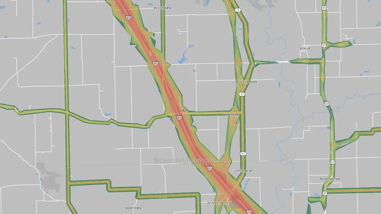 Jonesville, IN Map of Noise Levels in Jonesville